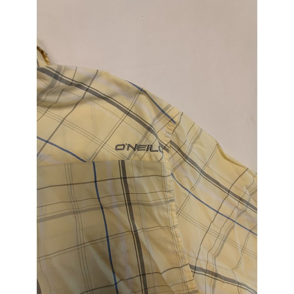 Men's Short Sleeve Button up woven shirt white and yellow size XL